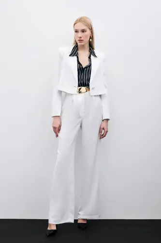 Pleated Crepe Pants - Ecru-ECRU 