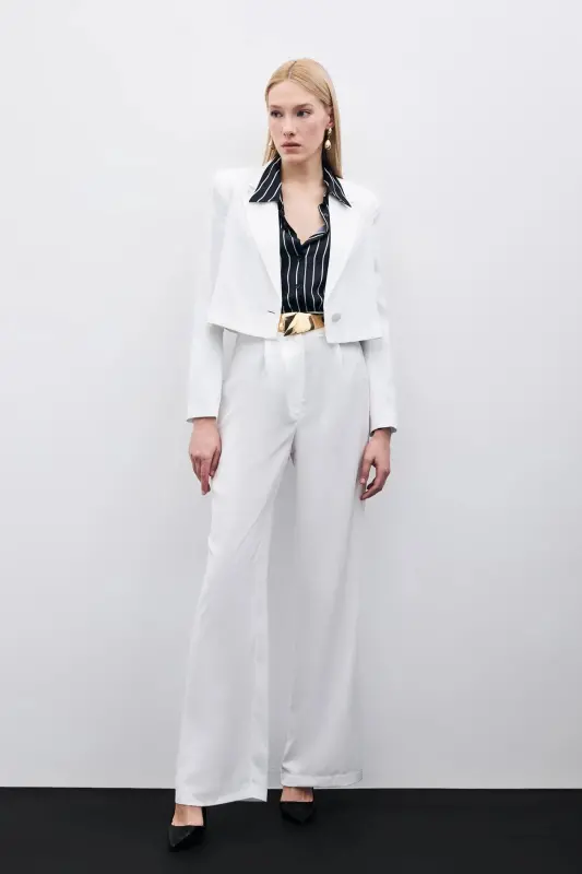 Pleated Crepe Pants - Ecru-ECRU - 1