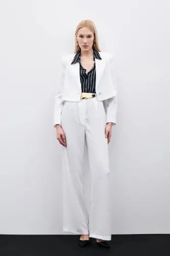 Pleated Crepe Pants - Ecru-ECRU - 2