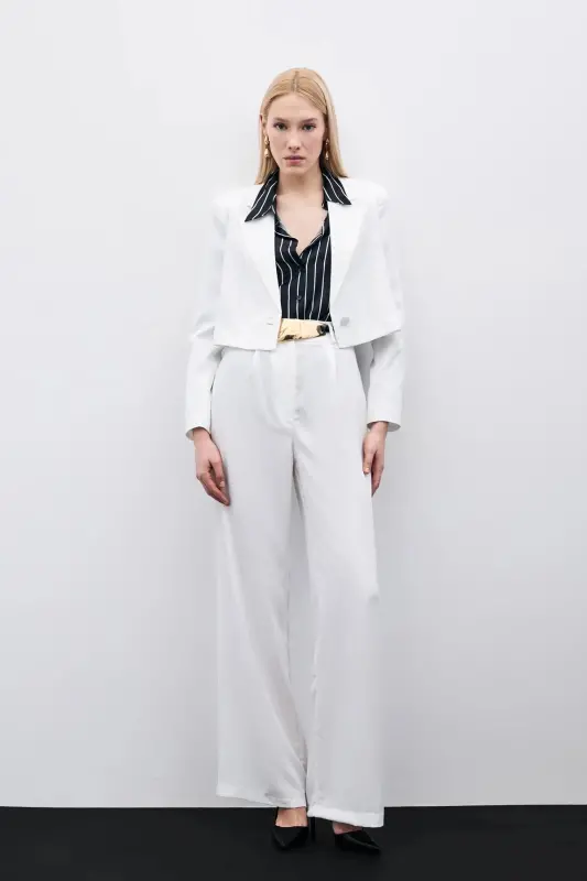 Pleated Crepe Pants - Ecru-ECRU - 2