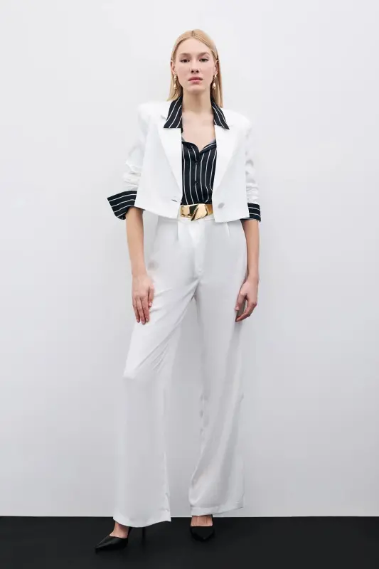 Pleated Crepe Pants - Ecru-ECRU - 3