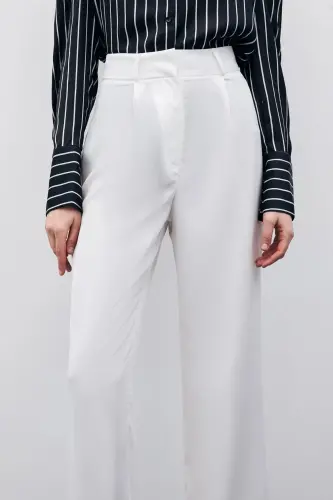 Pleated Crepe Pants - Ecru-ECRU - 5