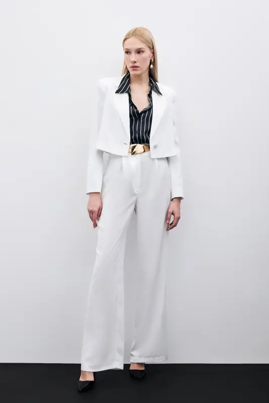 Pleated Crepe Pants - Ecru-ECRU - 1