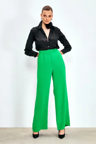 Pleated Crepe Pants - Green-GREEN - 3