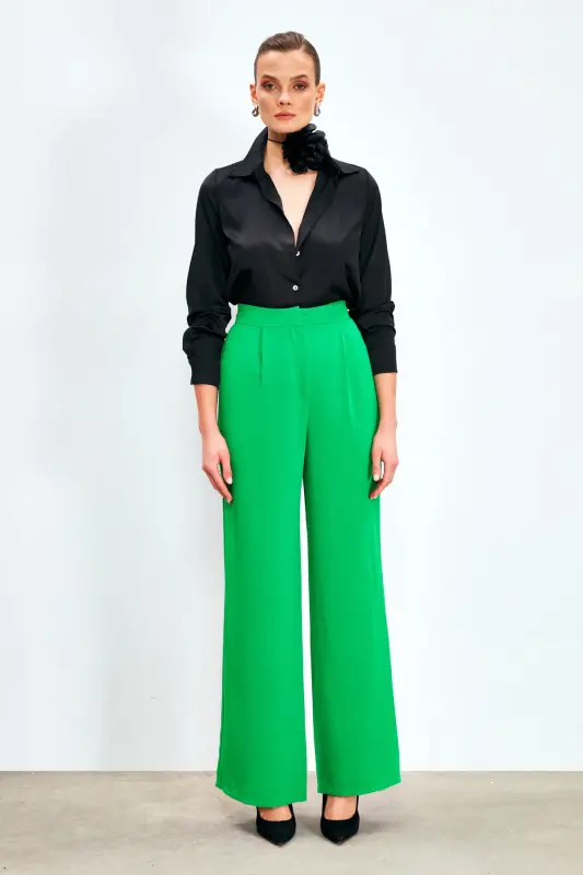 Pleated Crepe Pants - Green-GREEN - 4