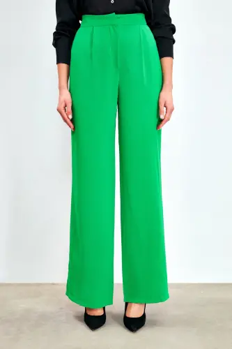 Pleated Crepe Pants - Green-GREEN - 5