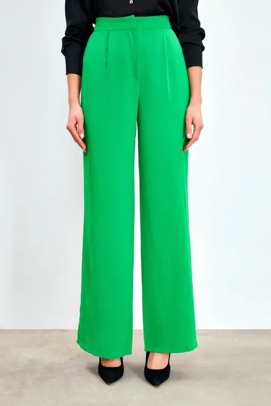 Pleated Crepe Pants - Green-GREEN - 5