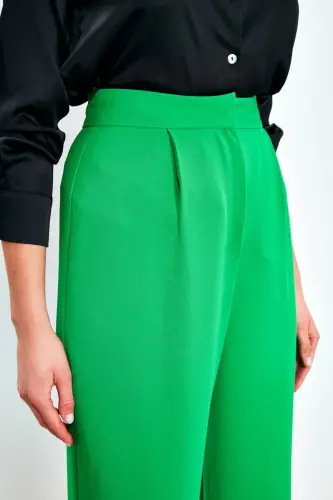 Pleated Crepe Pants - Green-GREEN - 6
