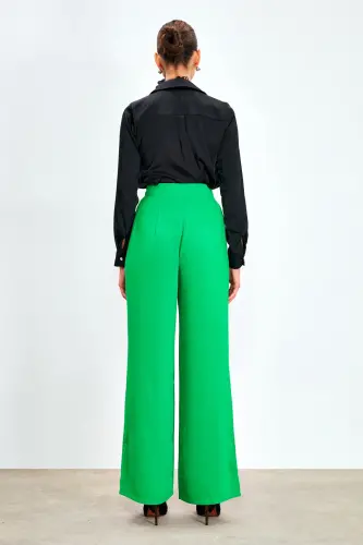 Pleated Crepe Pants - Green-GREEN - 7