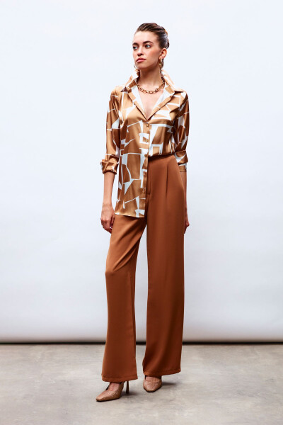 Pleated Crepe Trousers - Camel - 1