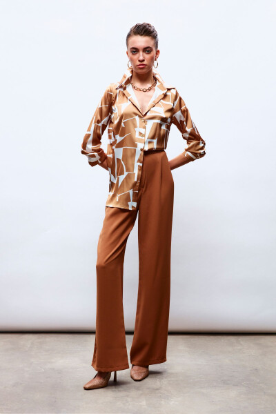 Pleated Crepe Trousers - Camel - 2