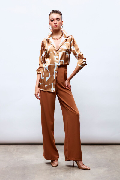 Pleated Crepe Trousers - Camel - 3