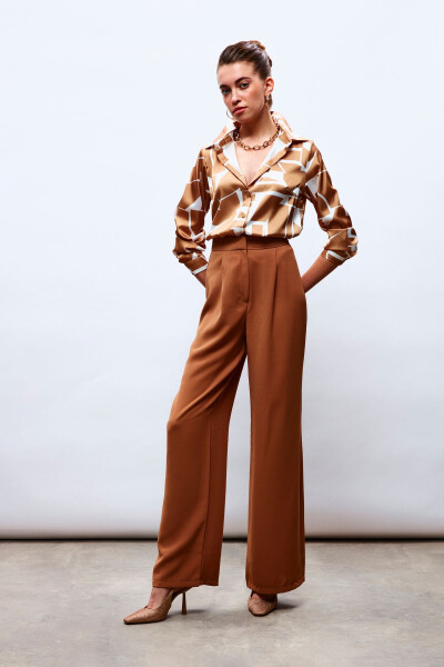 Pleated Crepe Trousers - Camel - 4