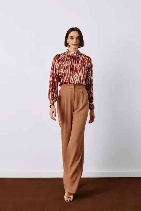 Pleated Crepe Trousers - Camel - 3
