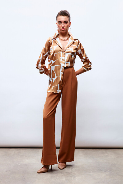 Pleated Crepe Trousers - Camel - 9