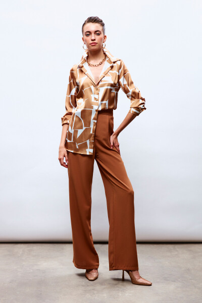 Pleated Crepe Trousers - Camel - 10