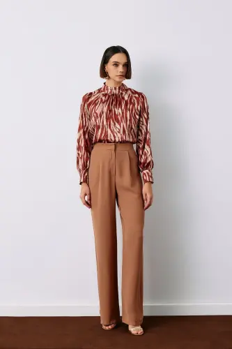 Pleated Crepe Trousers - Camel - 1