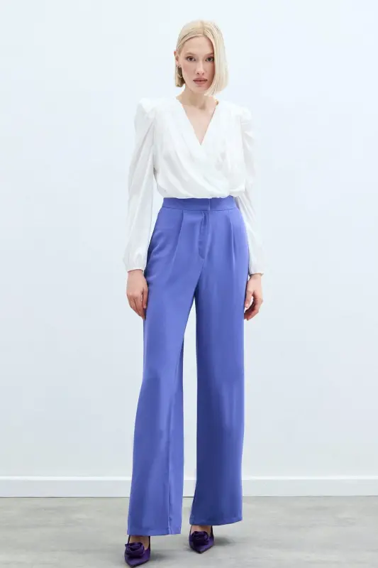 Pleated Crepe Trousers - Purple-PURPLE - SATEEN