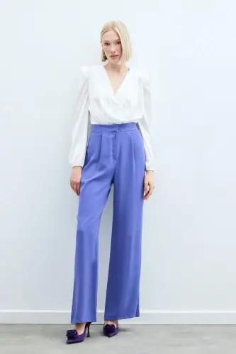 Pleated Crepe Trousers - Purple-PURPLE - 3