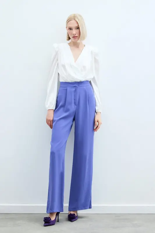 Pleated Crepe Trousers - Purple-PURPLE - 3