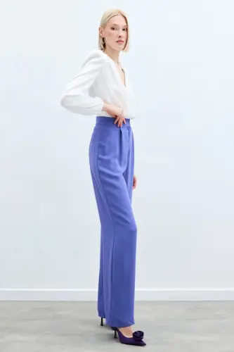 Pleated Crepe Trousers - Purple-PURPLE - 5