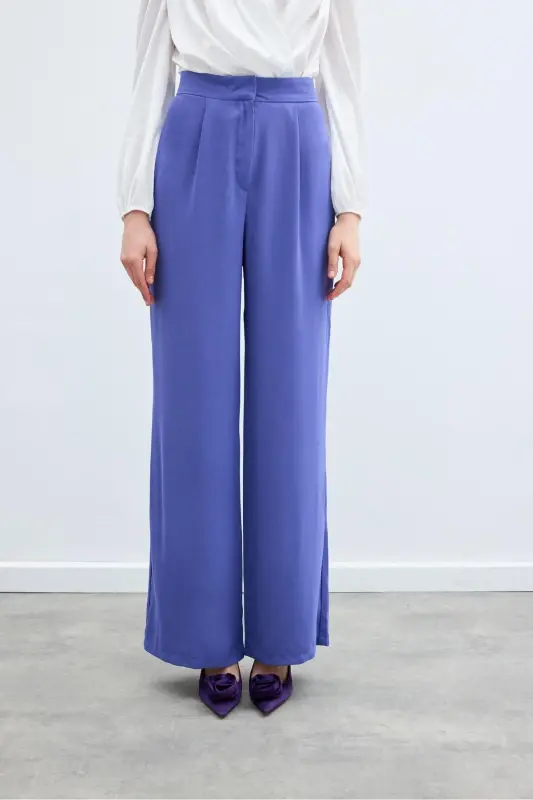 Pleated Crepe Trousers - Purple-PURPLE - 7
