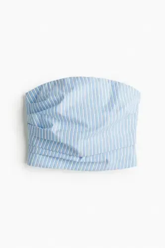 Pleated Detailed Bandeau Top-Light Blue/Striped - 1