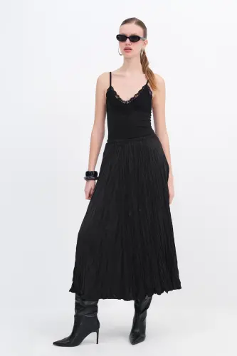 Pleated Long Skirt with Elastic Waistband E16125-b5 - 1