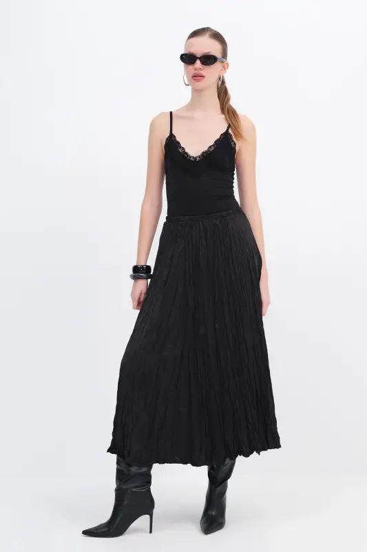 Pleated Long Skirt with Elastic Waistband E16125-b5 - ADDAX