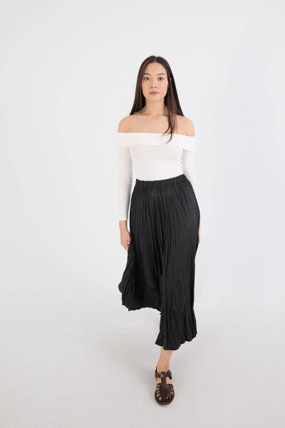 Pleated Long Skirt with Elastic Waistband E16125-b5 - Modazone