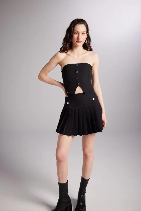 Pleated Mini Devon Skort Black - 1