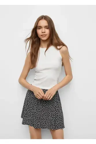 Pleated Mini Skirt-Black - 1