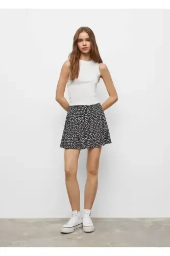Pleated Mini Skirt-Black - MANGO TEEN (1)