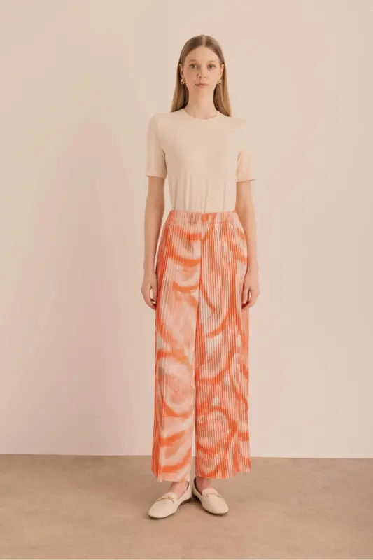 Pleated Patterned Pants - 2