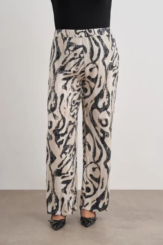 Pleated Patterned Trousers Skirt - 4
