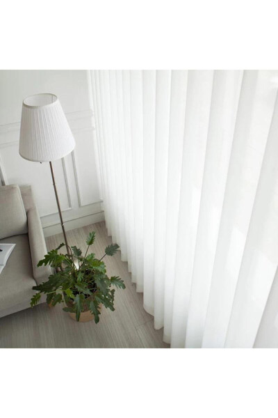 Pleated Plain Voile Curtain White (1x2.5 Pleats) - 1