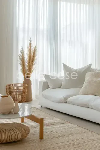 Pleated Plain Voile Curtain White (1x2.5 Pleats) - BELLE COSE (1)