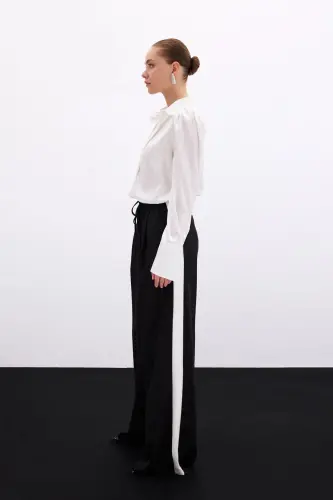 Pleated Satin Shirt - Ecru - SATEEN (1)