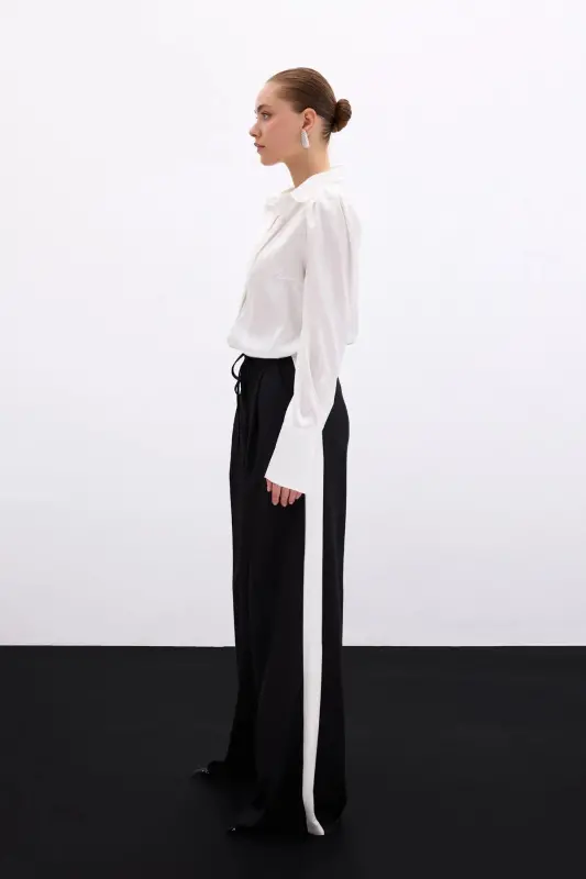 Pleated Satin Shirt - Ecru - 2