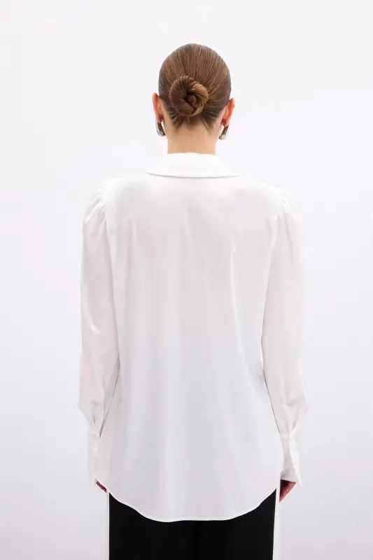 Pleated Satin Shirt - Ecru - 8