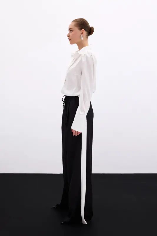 Pleated Satin Shirt - Ecru - 2