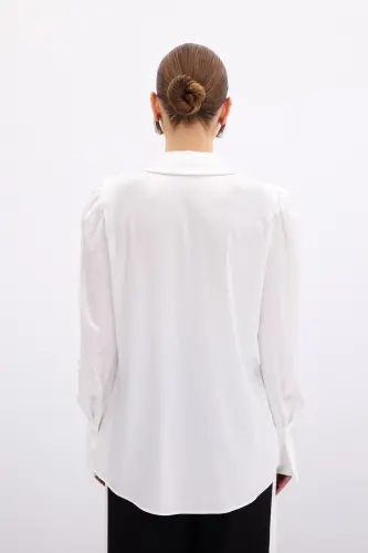 Pleated Satin Shirt - Ecru - 8