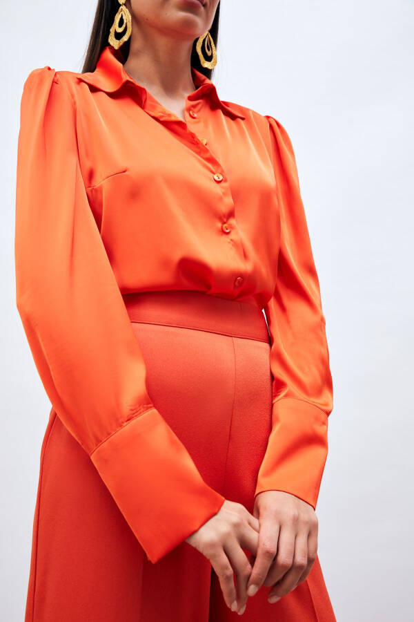 Pleated Satin Shirt - ORANGE - 6