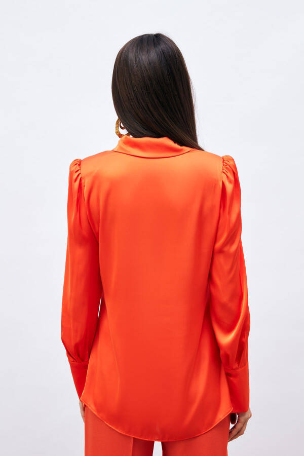 Pleated Satin Shirt - ORANGE - 7