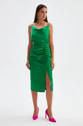 Pleated Satin Skirt - Emerald 