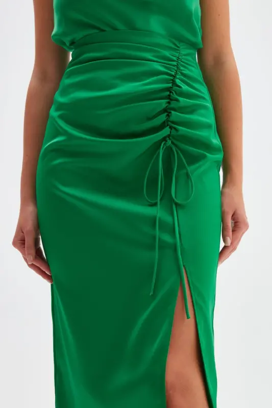 Pleated Satin Skirt - Emerald - 6