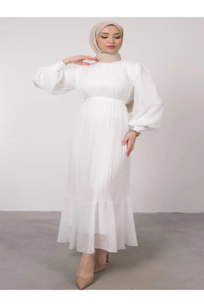 PLEATED SHIMMER CHIFFON MODEST DRESS WOMENS ISLAMIC CLOTHING - SUXİRCNHTMTS