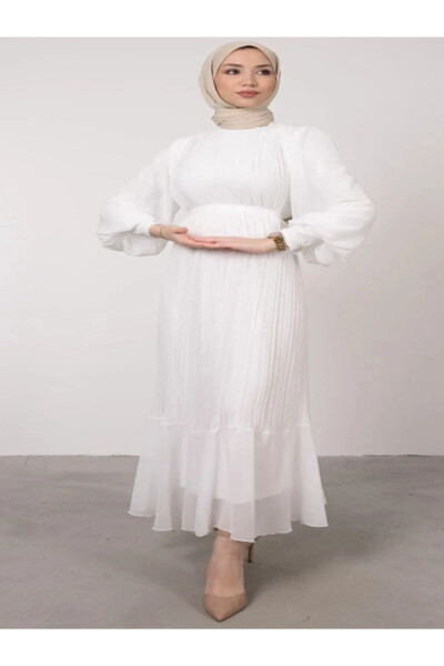 PLEATED SHIMMER CHIFFON MODEST DRESS WOMENS ISLAMIC CLOTHING - 3