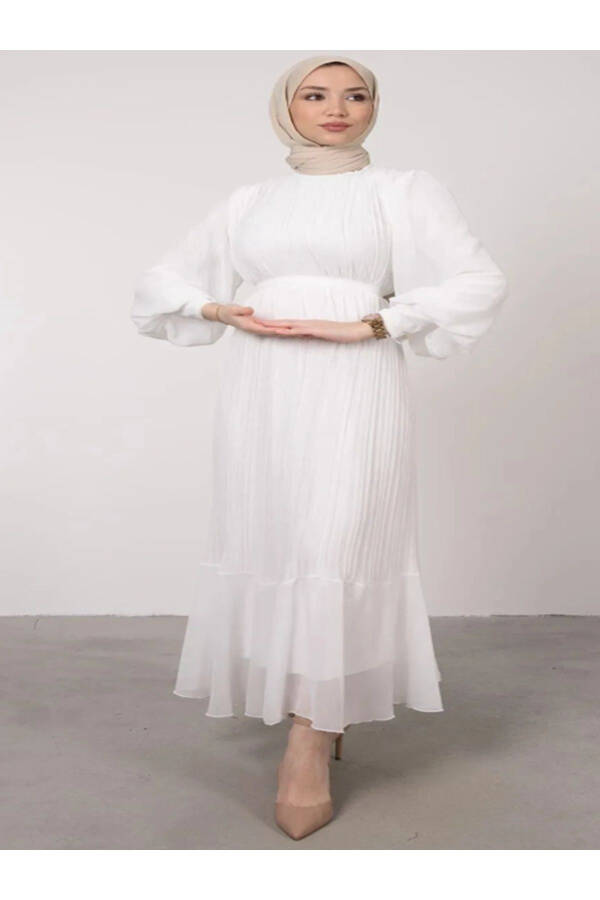 PLEATED SHIMMER CHIFFON MODEST DRESS WOMENS ISLAMIC CLOTHING - 3