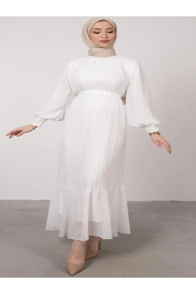 PLEATED SHIMMER CHIFFON MODEST DRESS WOMENS ISLAMIC CLOTHING - 4